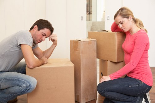 Moving crew handling fragile items with protective materials